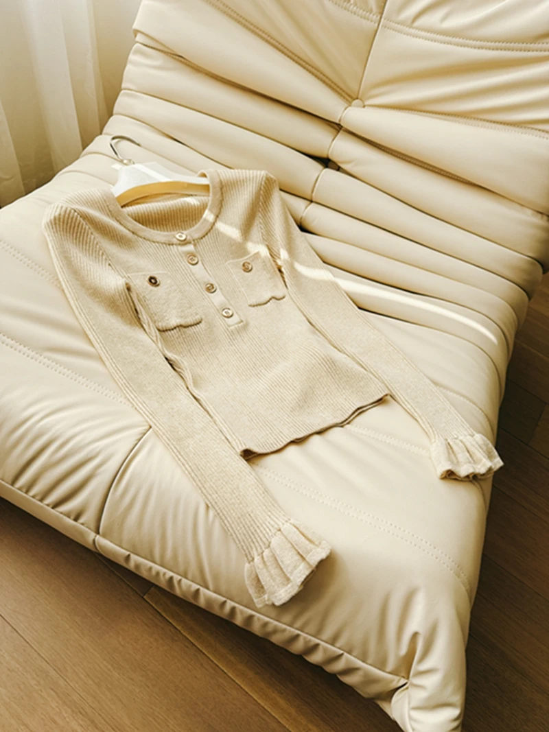 

Korean Sle Women's Knitted Wool Sweater iny Tead round Ne Slim Fit Inner Wear Commute Faion Soft Long Sve Top