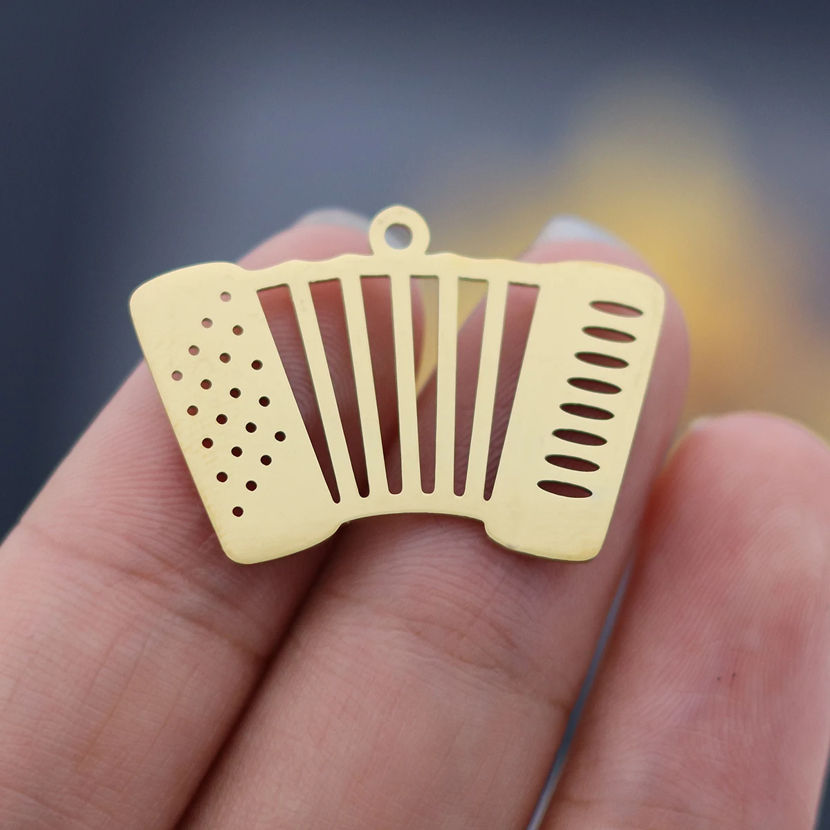 3pcs Stainless Steel Golden Flat Accordion Musical Instrument Pendant Charms Necklace Findings Jewelry Making diy Accessories