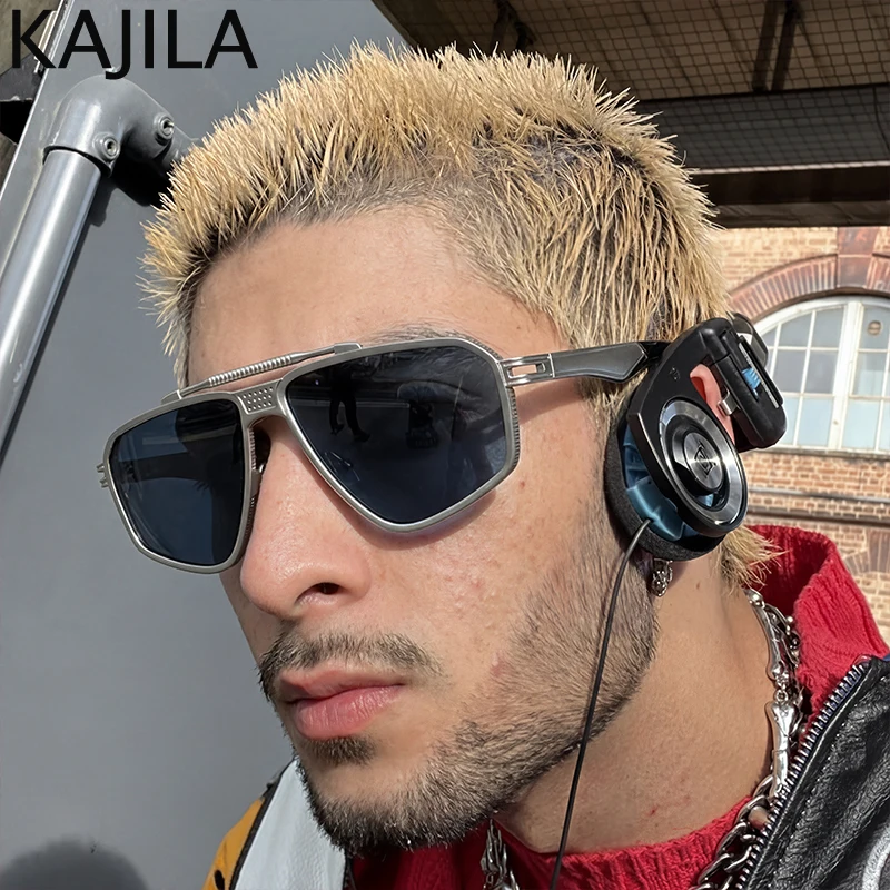 Lunettes de soleil carrées surdimensionnées classiques Steampunk en métal pour hommes 2026 – Lunettes de soleil de luxe de créateur style pilote à double pont pour homme – Teintes vintage