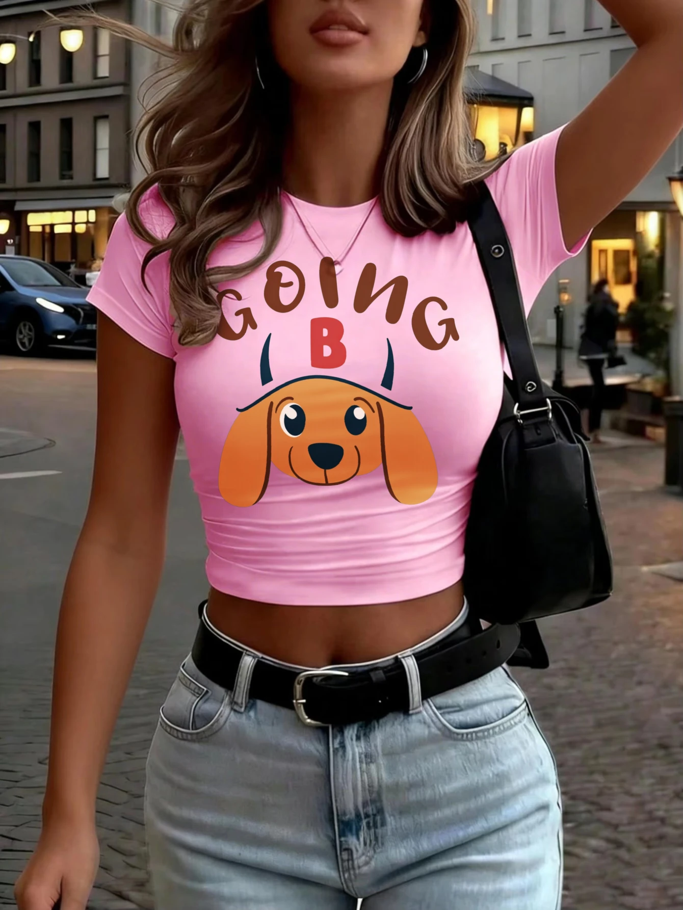 Casual Graphic, Women's T-Shirt, Funny Going B Dog Design, Summer Streetwear, Gift for Dog Lovers Crop Tops 2000s Female Shirt