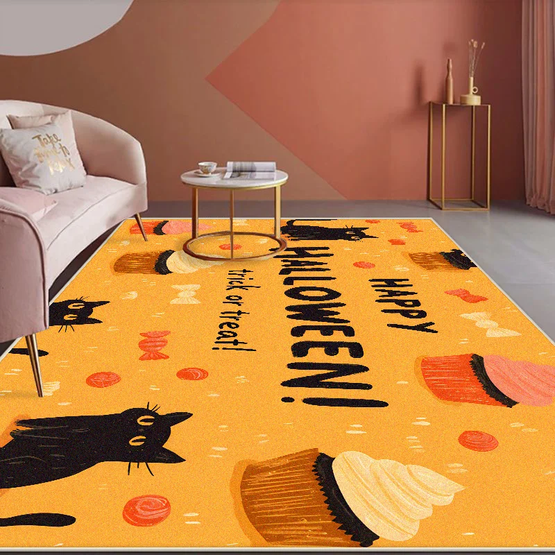 

Хэллоуин для дома, большой размер, украшение для гостиной, ковер с мультяшным узором, милый декор для комнаты, мягкий легко чистящийся нескользящий коврик для детей