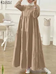 ZANZEA Eid Mubarek Muslim Abaya Women Long Dress Fashion Long Sleeve Solid Robe Party Vestidos Ramadan Sundress Islamic Clothing