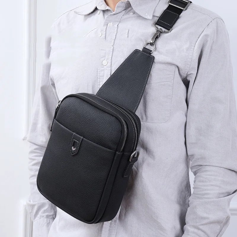 男性用本革チェストバッグ電話ポケットクロスボディショルダーストラップ小さなバッグアウトドアファッション