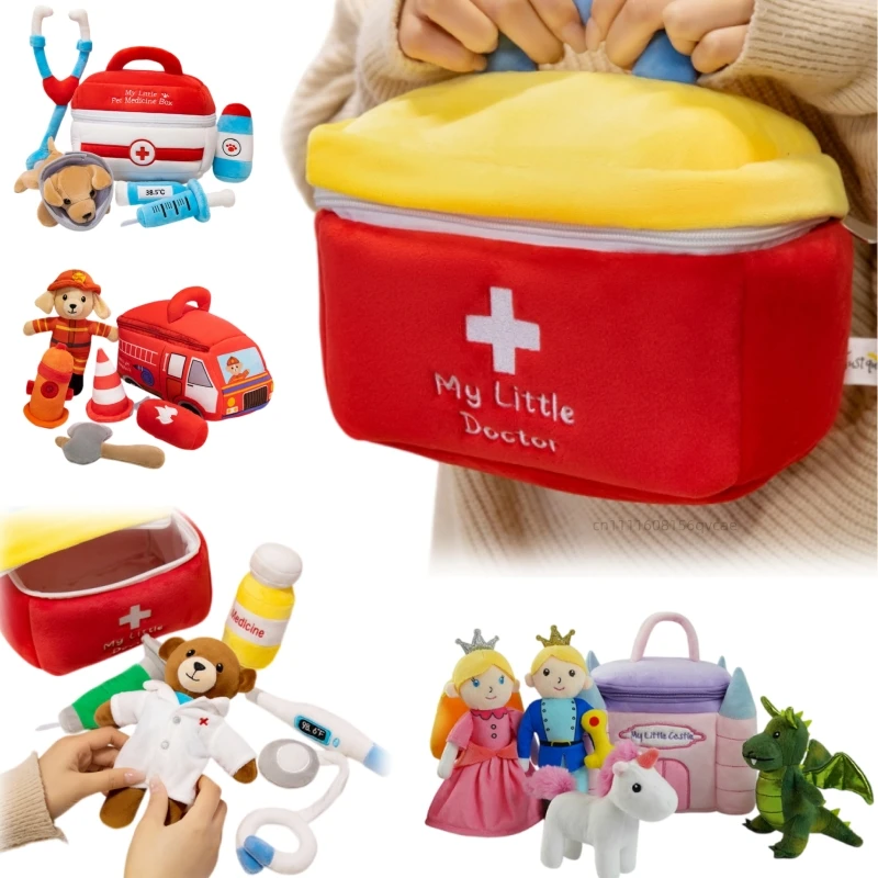 Creative Pretend Play Plush Toy Bag Set Policeman Prince Princess Chef Detective Firefighter Doctor Pirate Role-Play Toys Gift