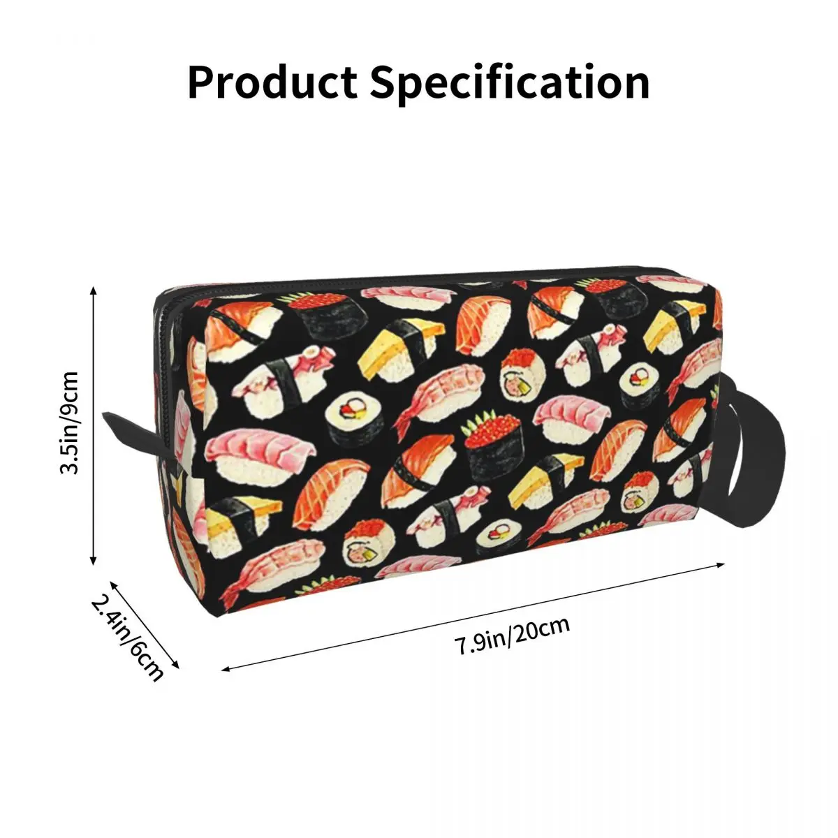 Sushi Pattern - Black Makeup Bag Cosmetic Organizer Storage Dopp Kit Toiletry Cosmetic Bag for Women Beauty Travel Pencil Case