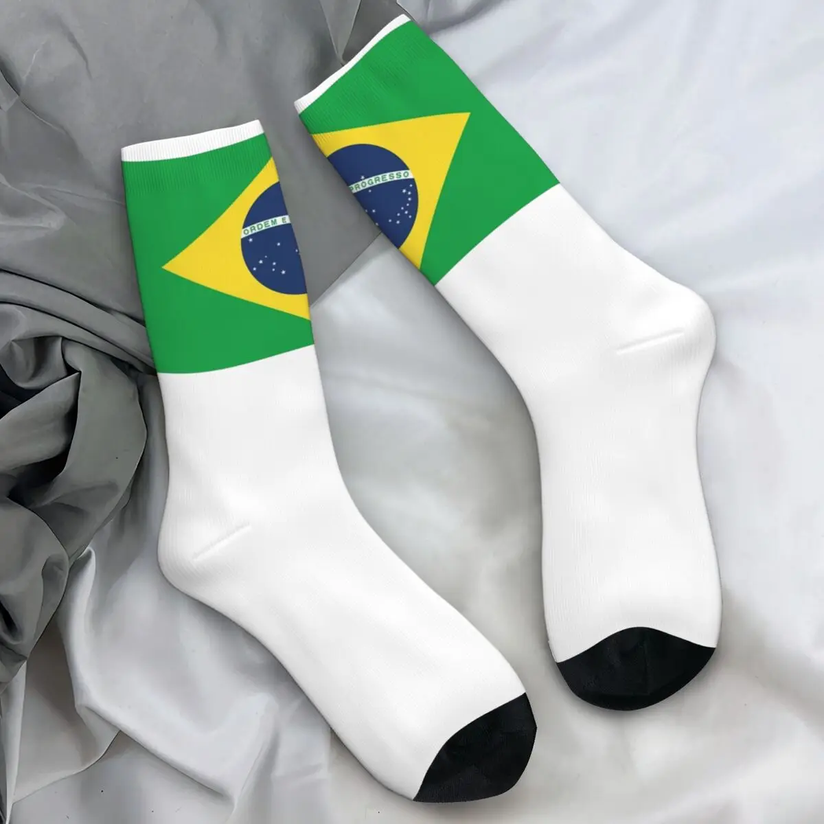 Meias masculinas com bandeira brasileira, meias casuais de alta qualidade, esportes ao ar livre, design antiderrapante, presente de ideia, outono