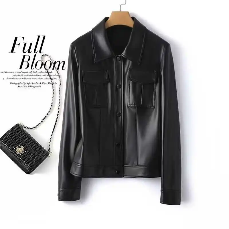 เสื้อแจ็คเก็ตหนังแท้สำหรับผู้หญิง สไตล์ลำลอง แฟชั่นเกาหลี ไซส์ใหญ่ สำหรับคนตัวเล็ก ให้ความรู้สึกหรูหรา คอลเลคชั่นใหม่ ฤดูใบไม้ผลิ 2025