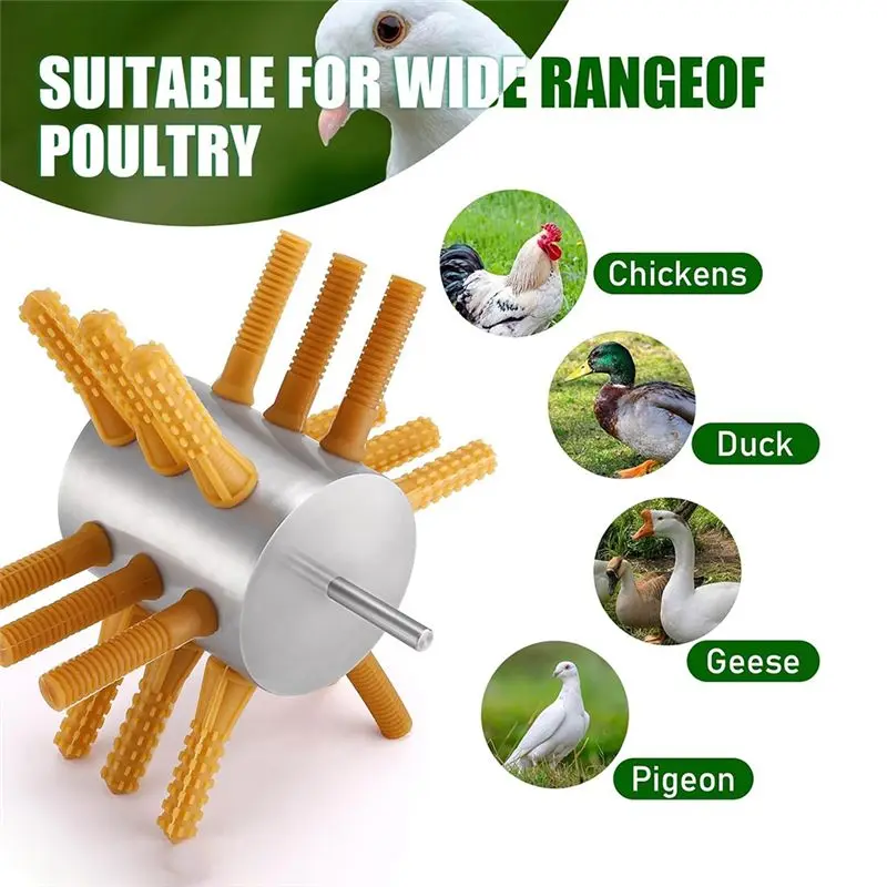 A76G-1 PCS De-Feather Poultry Remover, New 18 Fingers, Silver & Brown 0.4Inch Shank Chicken Plucker Drill, Poultry Plucker Machi