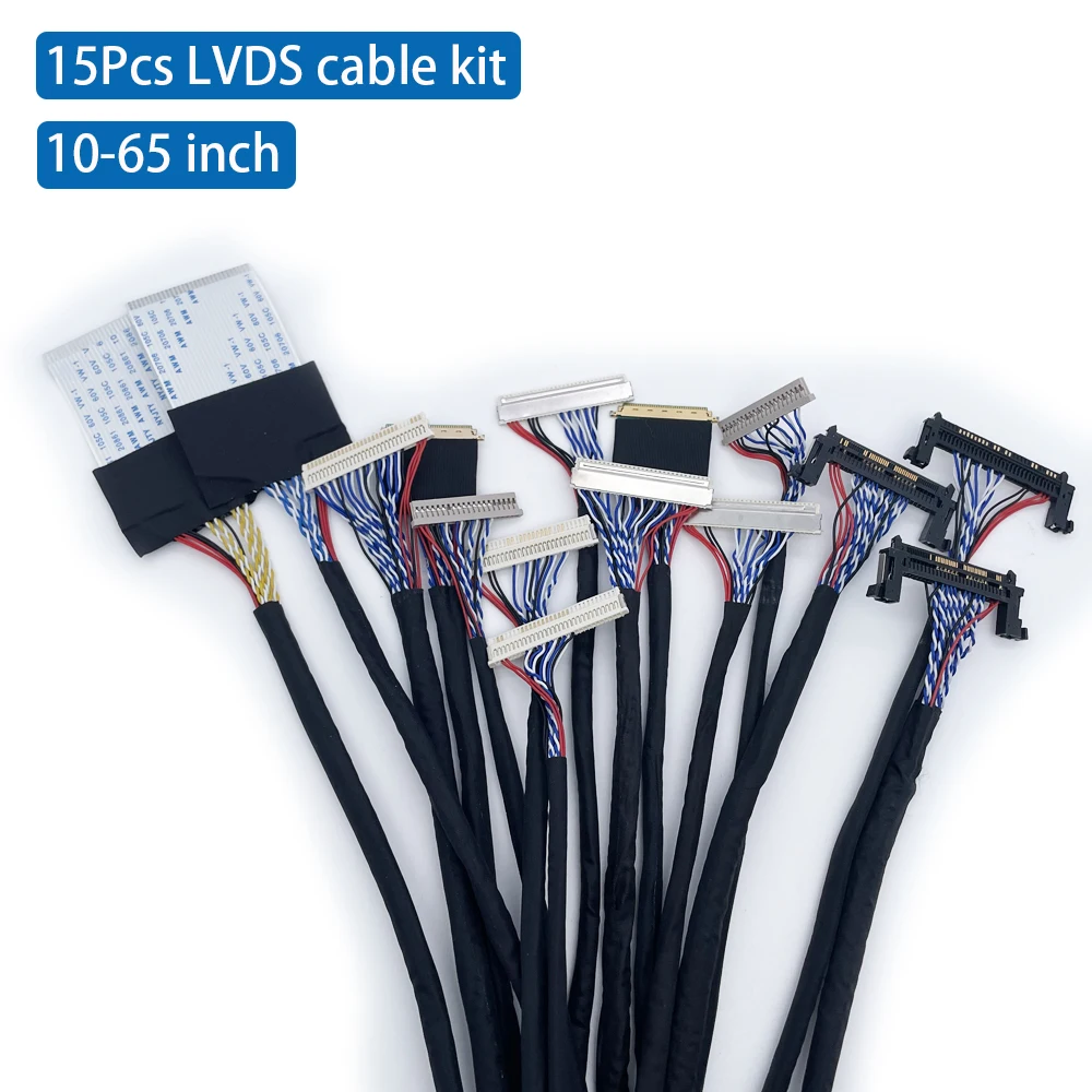 

15pcs LVDS cable kit for10-65inch screen 20pin 30pin 40pin 51pin 6bit 8bit Commonly used screen cable for TV repair modification