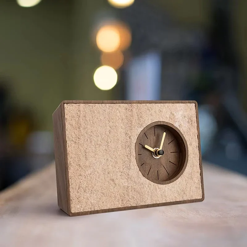 

Custom Logo modern clock home decoration Natural rock Wooden Retro fashion clock
