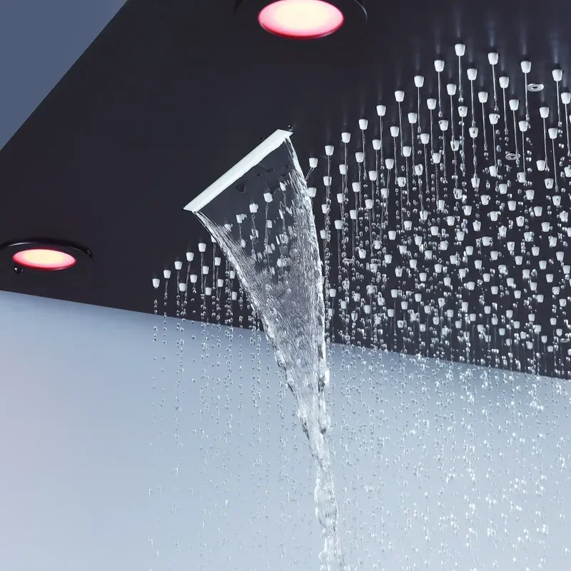 Black Shower Head Set Thermostatic Mixer High Flow Large 800x600mm Rain Spray Shower Panel Faucet 2 Inch Body Jets view 3