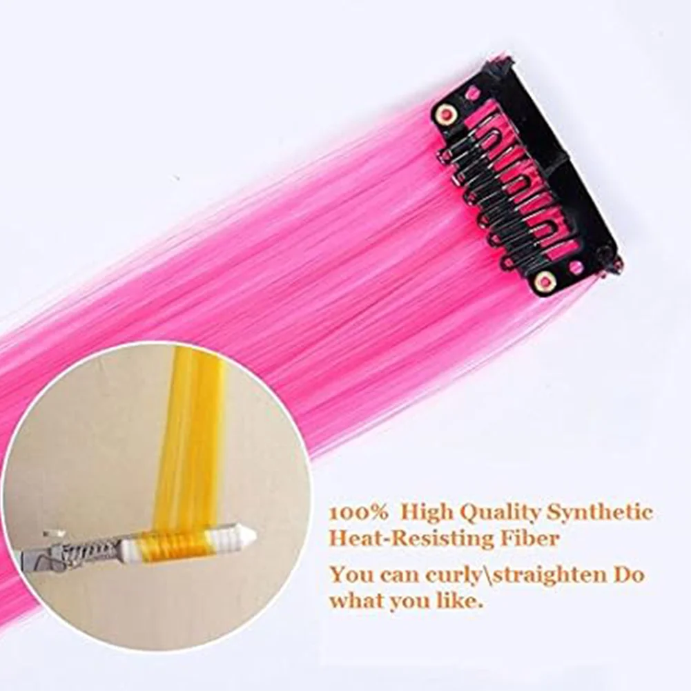 10PCS/Pack Colored Party Highlights Clip in Hair Extensions