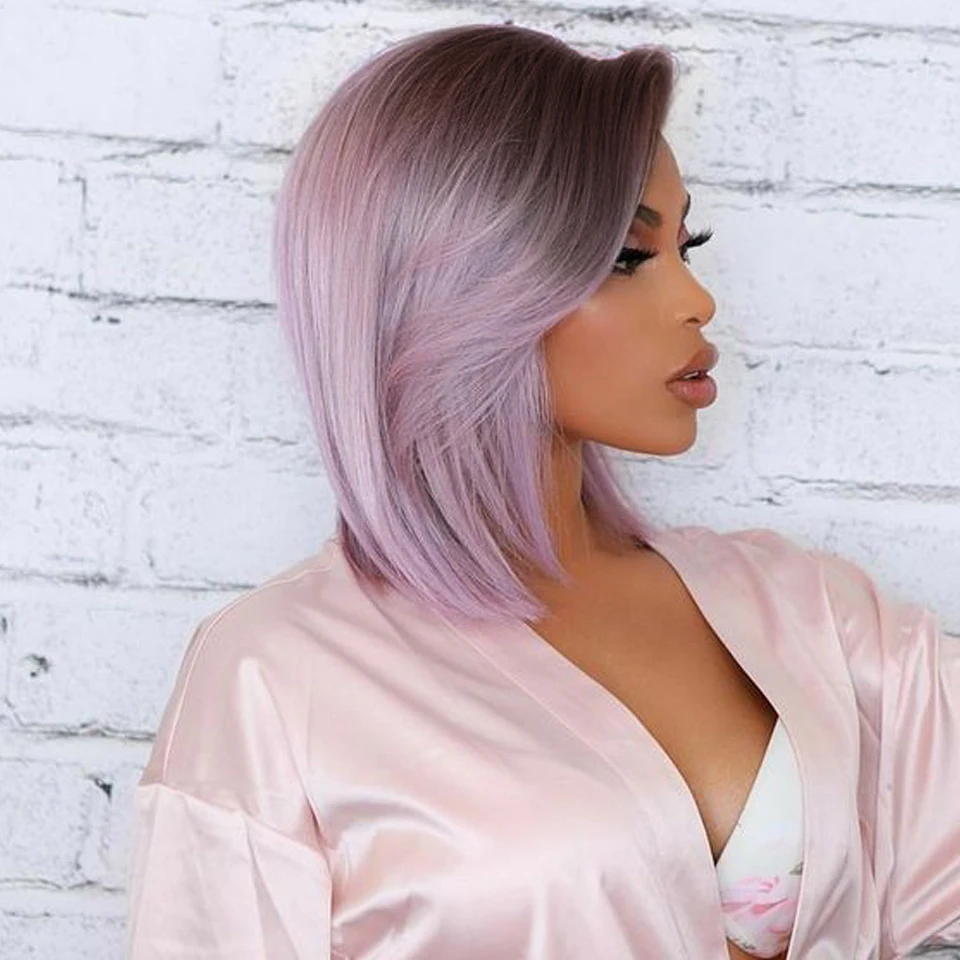 Ombre T Part Lace Bob Lace parrucche per capelli umani viola Straight Bob per le donne brasiliano dritto corto Bob 13x1x6 parrucche anteriori in pizzo