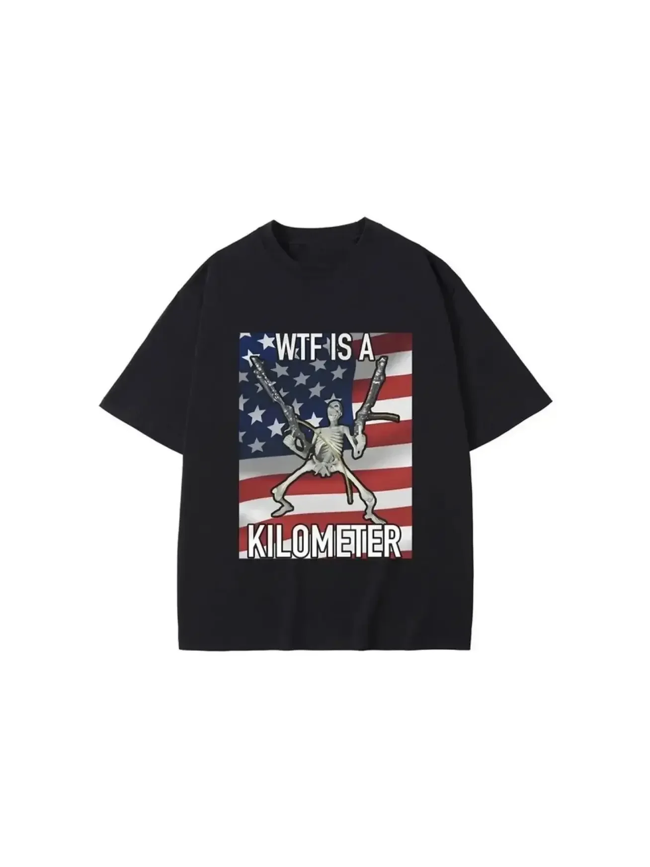 2024 Fashion Summer WTF Is A Kilometer Funny Skeleton Meme Graphic Print T Shirt Men Women's Fashion Casual Vintage Tshirt 77899