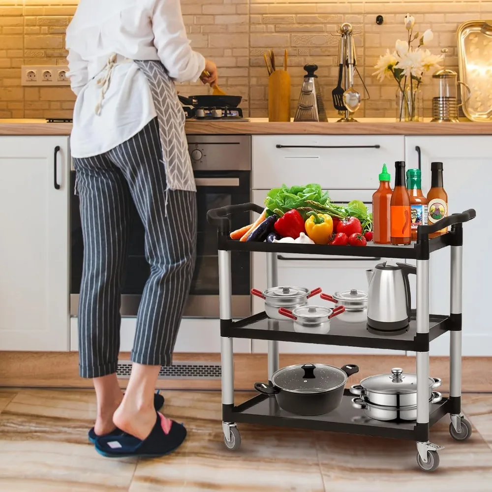 عربة أدوات بلاستيكية شديدة التحمل مكونة من 3 طبقات مع عجلات، مثالية لخدمات الطعام والاستخدام التجاري #2