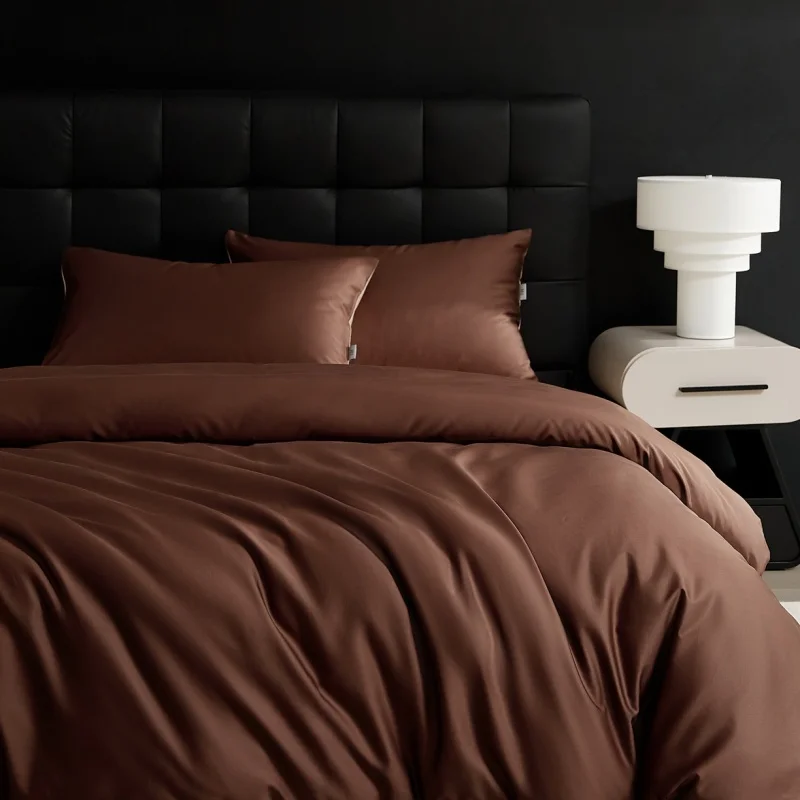 3pcs Duvet Cover Set Cal King 400TC 100% Lyocell Fiber Ultra Soft Breathable Dark Coffee Quilte Cover+Pillowcase Drop Shipping