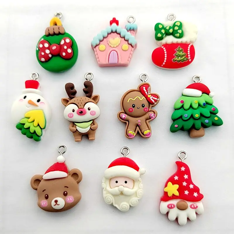 10 stücke Weihnachts karikatur niedlichen Harz Anhänger Santa Claus bunte flache Rückseite Nagel Charms DIY Halskette Armband Schlüssel ring Zubehör