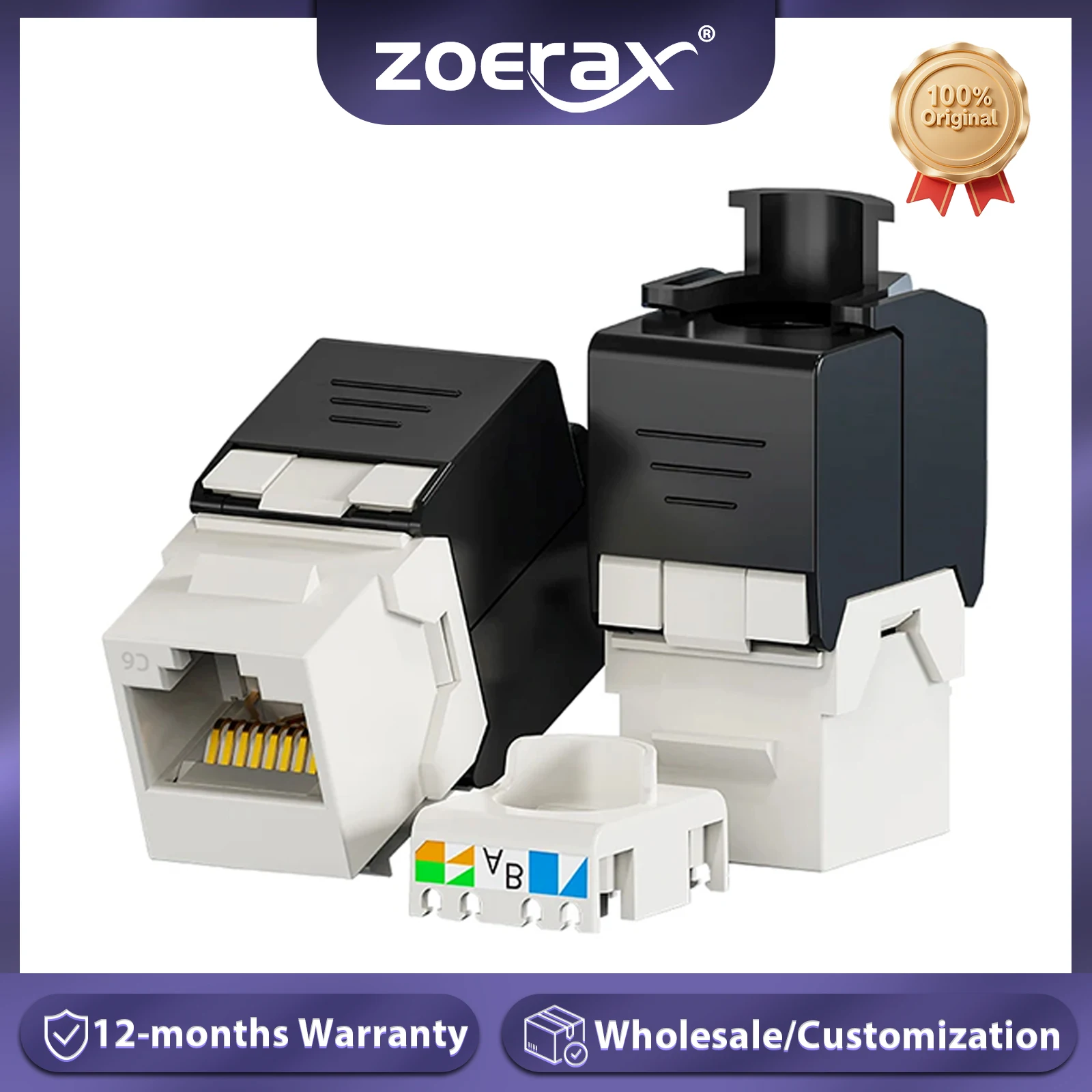 ZoeRax RJ45 Cat8 Cat7 Cat6A Ekranowane gniazda keystone, RJ45 STP Moduł beznarzędziowy ze stopu cynku Ekranowany adapter gniazda Keystone
