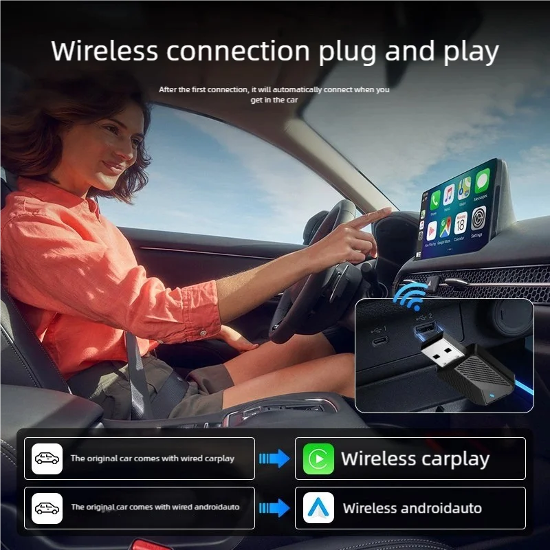 Беспроводной адаптер CarPlay 2025 2 в 1, беспроводной адаптер Carplay Plug & Play, адаптер Carplay и автомобильный беспроводной адаптер Android