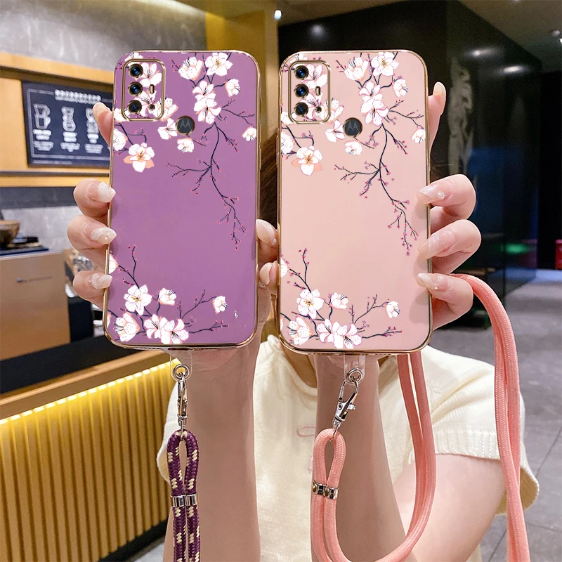 G30 Plum Blossom Luxury Plating Phone Case For Motorola Moto G30 G54 G22 G10 G53 G31 G20 G9 G42 G9Plus G8Play G84 G23 G72 Cover