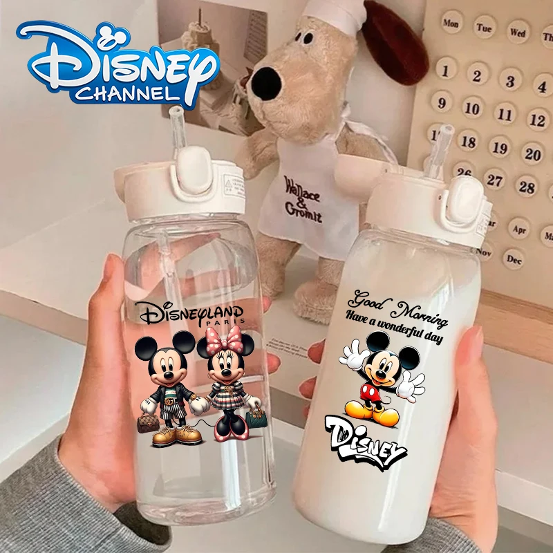 Taza con pajita de dibujos animados de Mickey Minnie para niñas, niños, estudiantes, resistente a caídas, nuevo vaso de agua de verano, bonita botella portátil