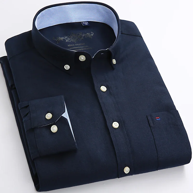 Nuovo in camicia Plus size camicie Casual in cotone pieno per uomo slim fit camicia formale tinta unita abiti morbidi Oxford firmati a maniche lunghe