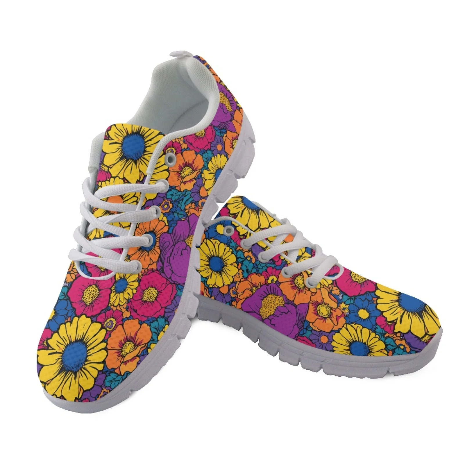 Coloranimal Vibrant Floral Lace Up Running Sneakers Women's Walking Sneakers Tennis Shoes for Mens Womens