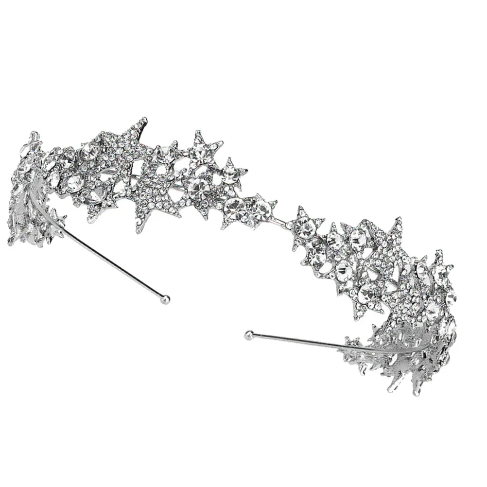 

1 pc Crystal Headpiece Silver Star Crown For Wedding Bridal Party Hair Accessory Chic Headdress Lightweight Durable Glittering