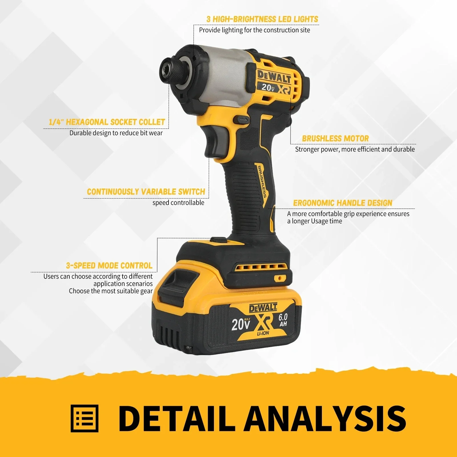 DEWALT Impact Electric Driver 20V Brushless Cordless screwdrivers 205N.m High Torque Power Tools Adjustable Speed DCF845 view 4