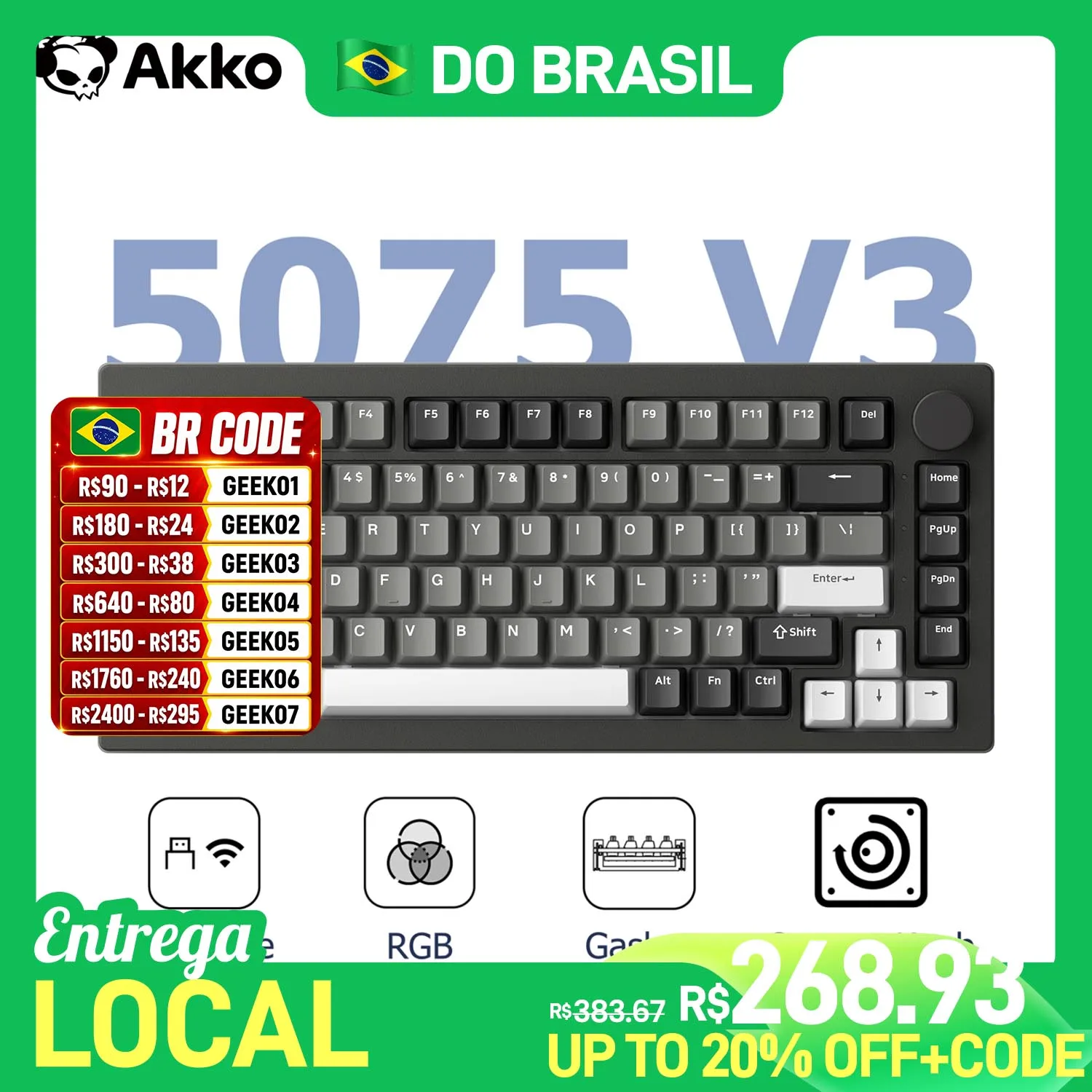 Akko 5075 V3 Mechanical Keyboard With Knob Hot Swap RGB 8000mAh Battery USB Type-C/2.4g&BT5.0 Wireless Custom Gaming Keyboard