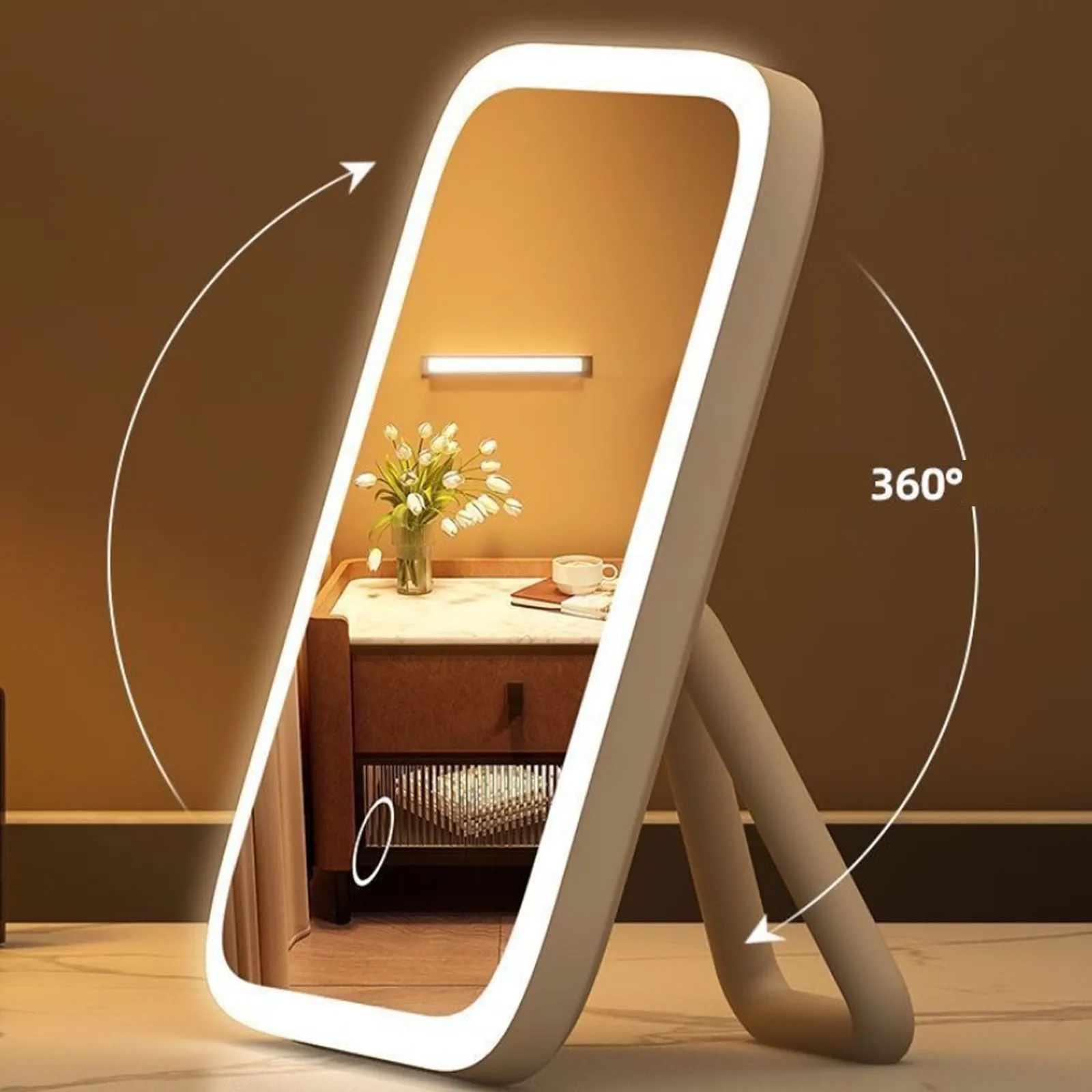 LED Smart Desktop Fill Light Small Mirror Stand Makeup Mirror With Light Student Dormitory Girl Bedroom Dressing Table HD Vanity