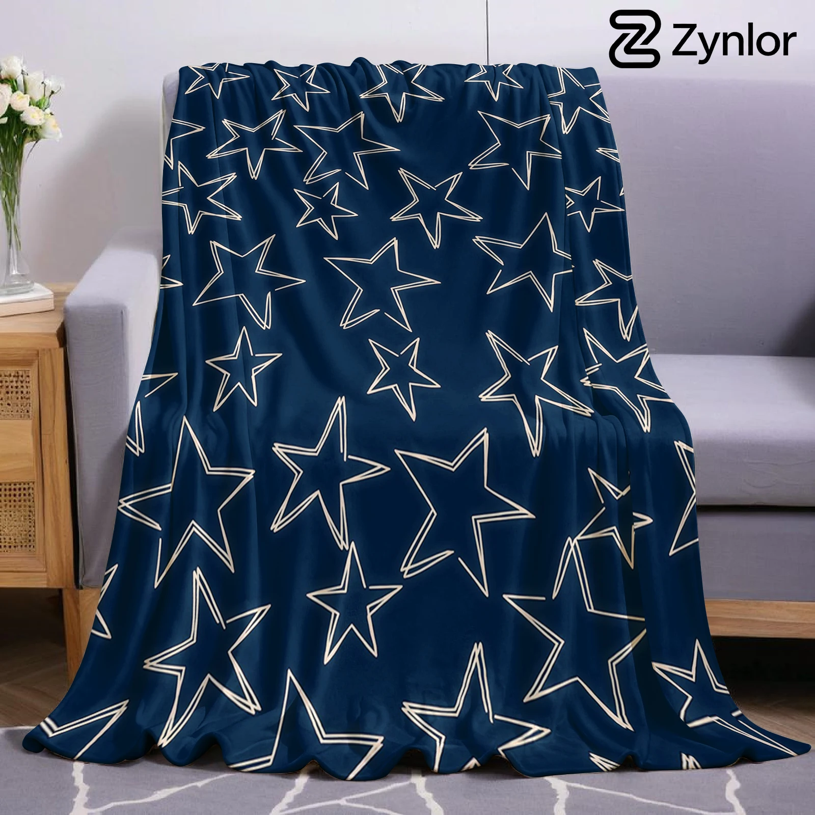 Outline Star Lightweight Microfiber Soft Christmas Fleece Blanket Warm Cozy Throw for Bed Sofa Office Travel All Season