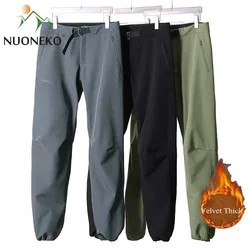 Mens Winter Softshell Thick Warm Fleece Hiking Pants Outdoor Skiing Trekking Camping Waterproof Windproof Adhesive Rain Trousers