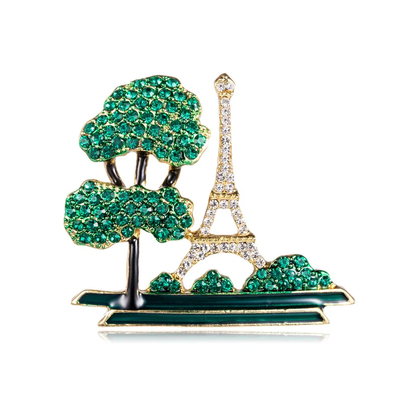 Spilla smaltata creativa lega ecologica verde torre Eiffel spilla abito spilla abbigliamento sciarpa distintivi