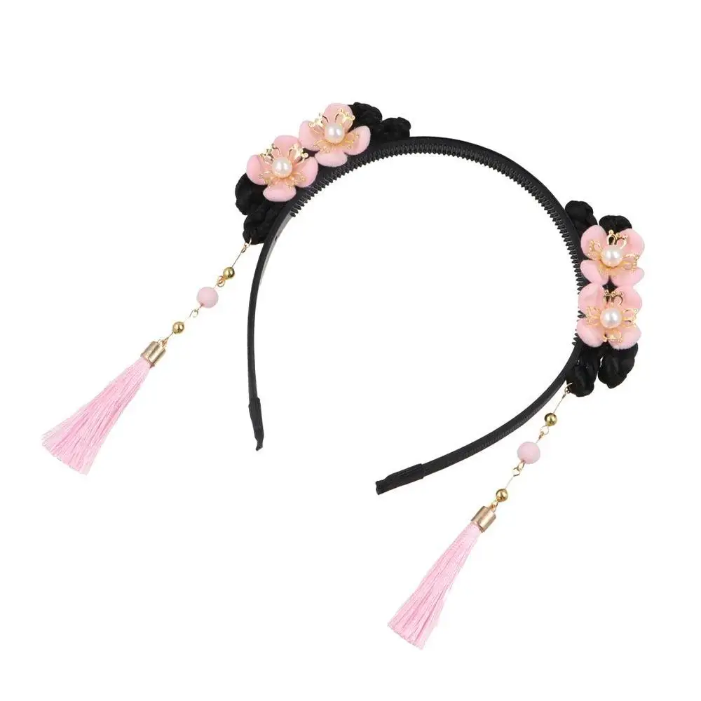 

Милый милый цветок с кисточками, косичка, парик для девочек, обруч для волос ханьфу, новогодний головной убор, детская повязка на голову, повязка для волос в китайском стиле