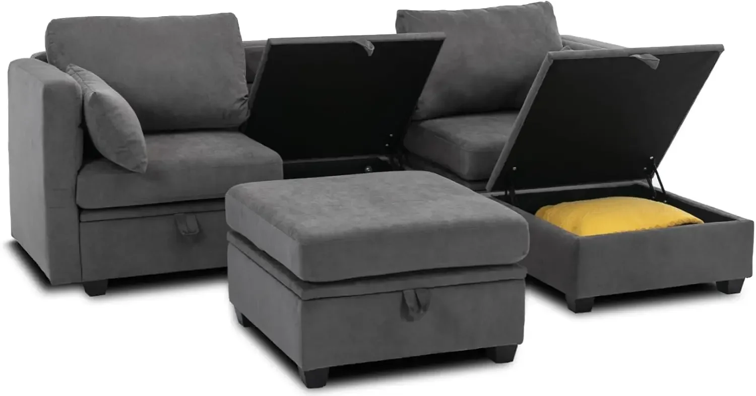 

Бестселлер: Модульный диван-кровать с подушкой и местом для хранения, диван-софа с откидными подлокотниками и спинкой, модульный.