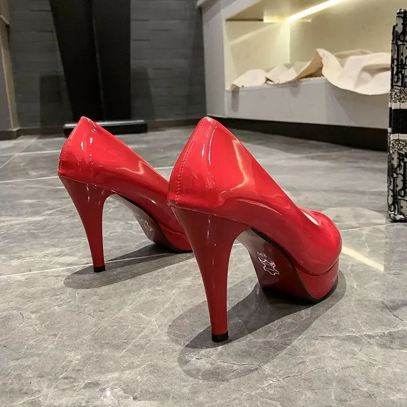 Big Size platform heels women shoes woman pumps ladies Waterproof table round head high heel shallow thick heel