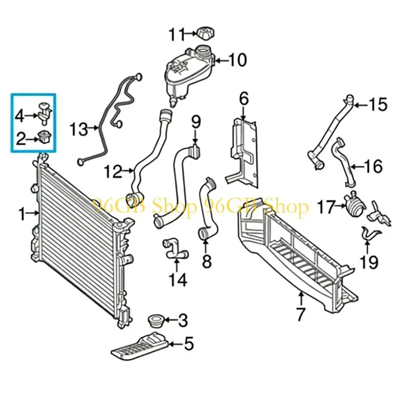 96GB OEM 1695040114 2115040059 Radiator Holder Clips Upper Radiator Mount Retainer & Pins for W204 W207 W212