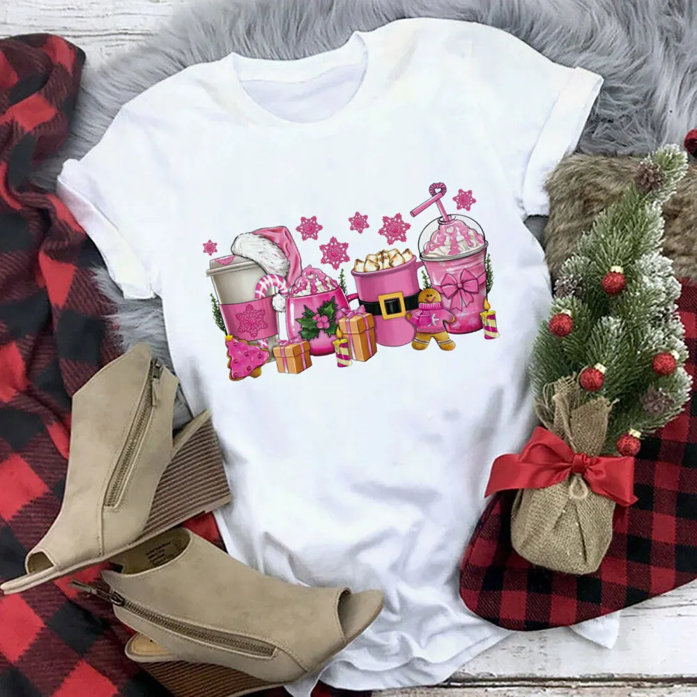 Camisa de café navideña de pan de jengibre para mujer, camiseta divertida con gráfico Happy Time, camisetas de Feliz Navidad para invierno, ropa para mujer