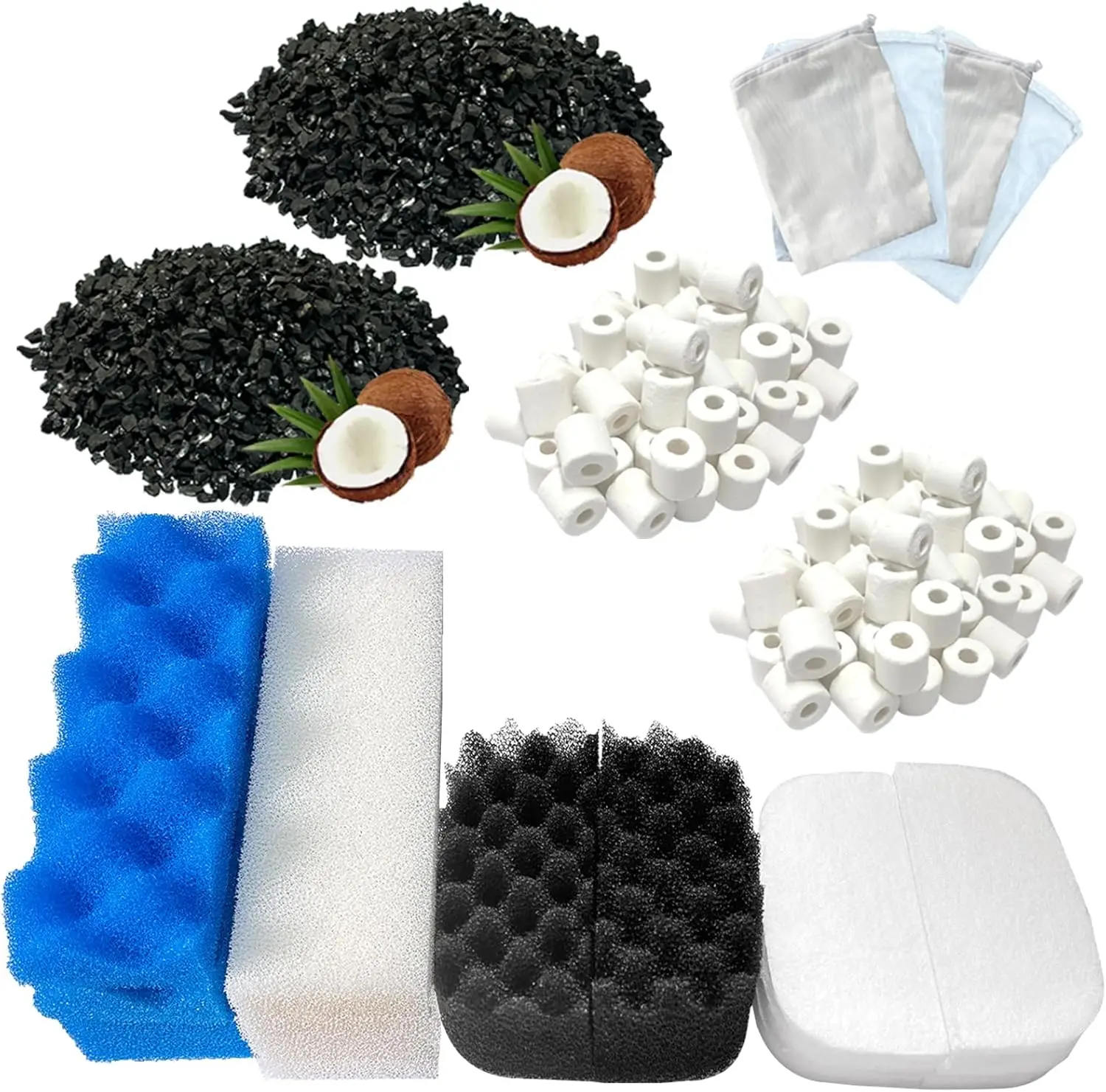 

24 Pack Aquarium Filter Media Kit for Canister Filters, Bio Foam, Activated Carbon & Ceramic Rings Maintenance Bundle