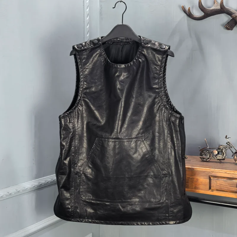 

Spring 2026 Women's Loose A-Line Skirt Dr Leather Vest Svel Commute Sle Head Layer Cowhide Skirt