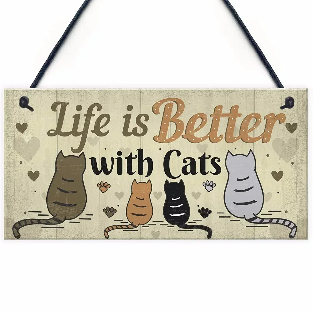 Home Door Decor Wooden Sign Vintage Pet Friendship Wooden Plaque Painting for Cat Dog Owners Retro Wooden Hanging Art Sign Gift