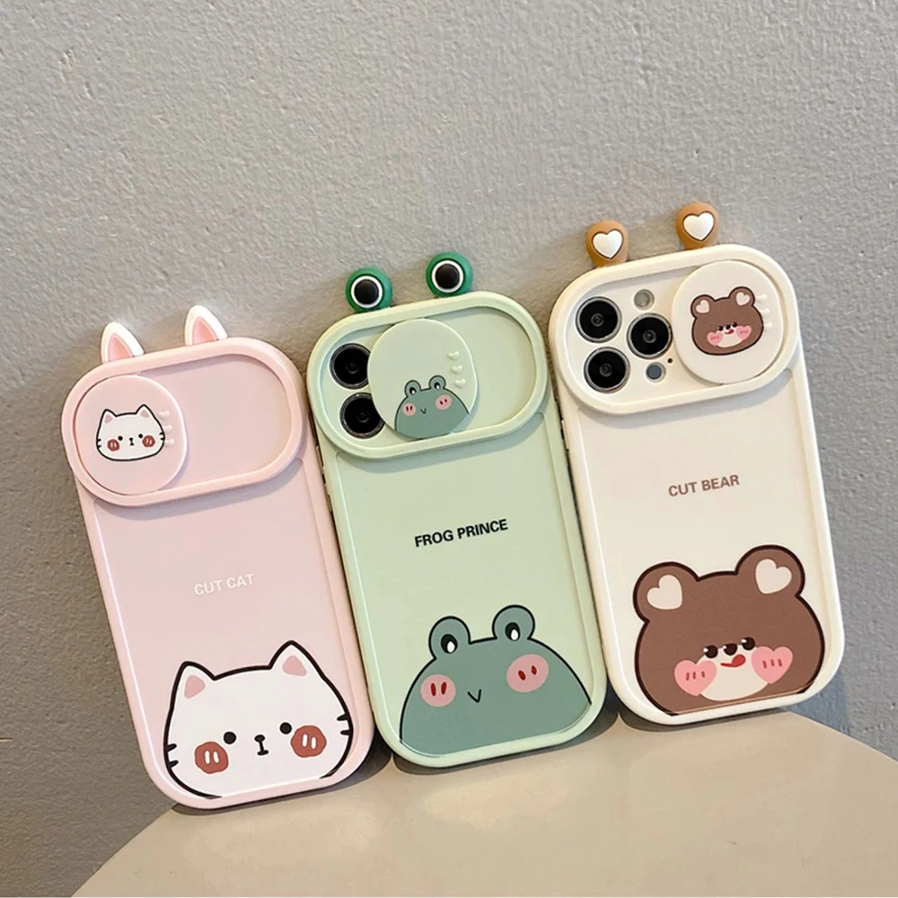 Cute Cartoon Bear Frog Cat Animal Shockproof Phone Case For iPhone 15 14 13 12 11 Pro Max Plus Xs Max X 7 8 Soft Back Cover Case