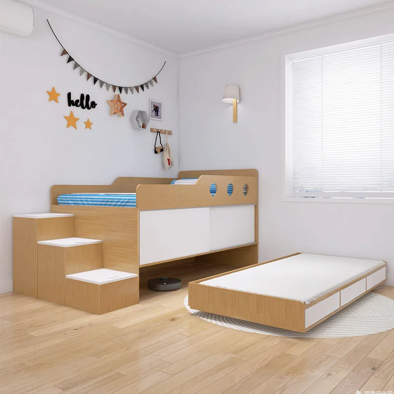 Children's half-height bed with storage space Double-layer upper and lower bed