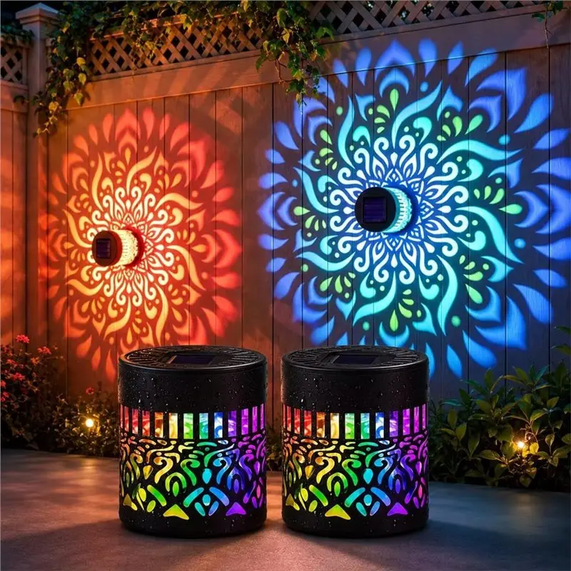 Y39A-Waterproof Solar Projection Wall Lights 4Pcs Solar Outdoor Wall Light Mandala Pattern Motion Sensor For Garden Lawn Porch