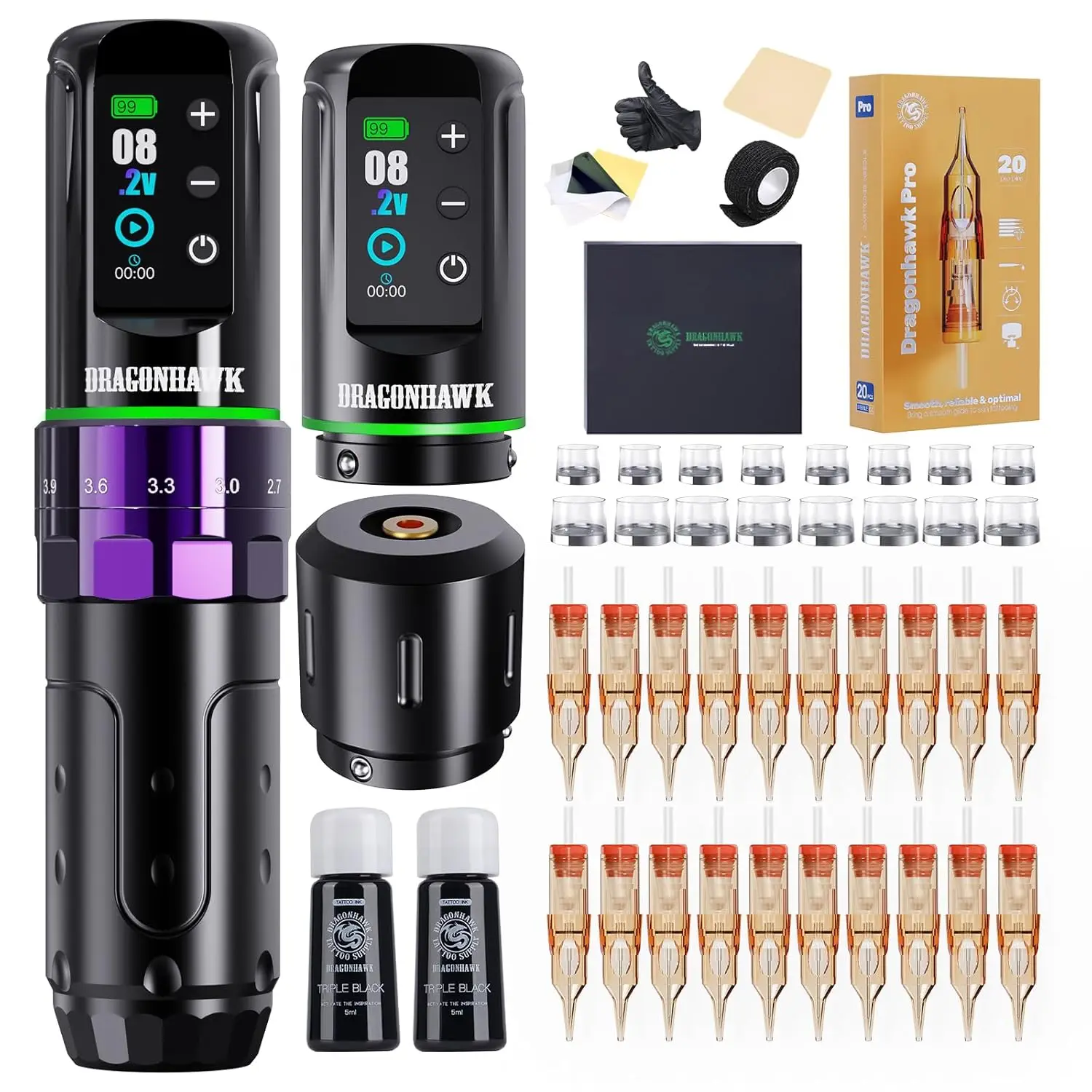 

Cordless Tattoo Pen Kit with 7 Stroke Lengths, 2 Batteries & 2000mAh Power Supply, Complete Set for Beginners