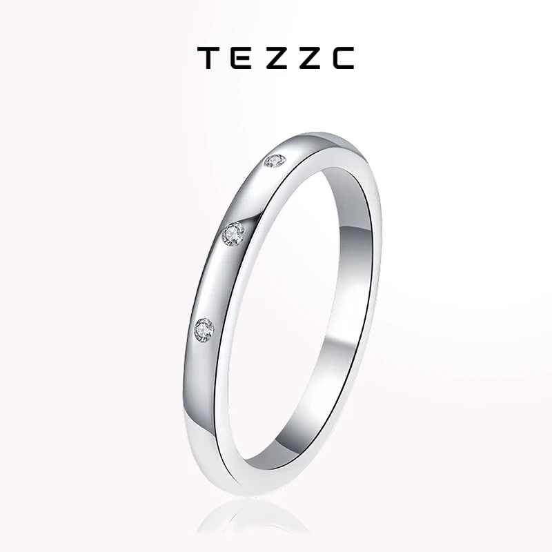 Tezzc Round Full Moissanite Ring 925 Sterling Silver with 18K White Gold Plated Fine Jewelry Wedding Engagement Rings for Women