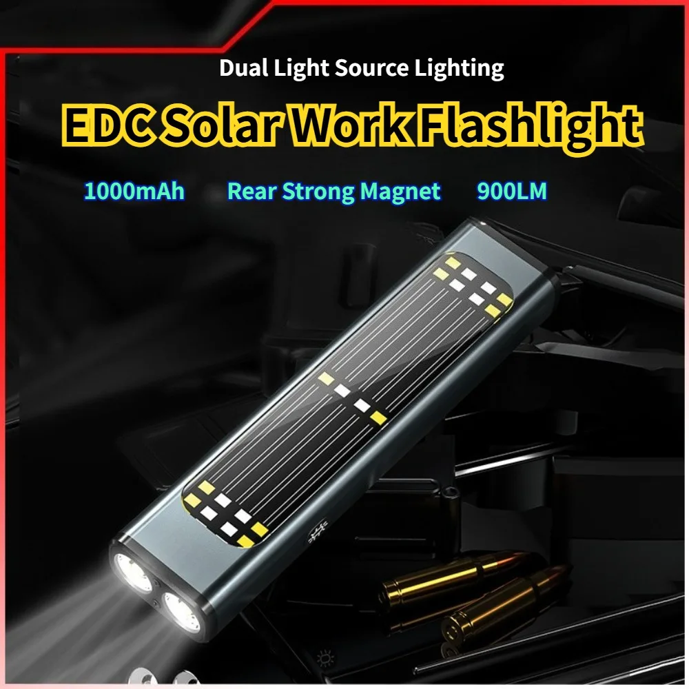 Aluminum Alloy Flashlight Portable Work Light with Strong  Brightness Solar Charging Magnetic Attraction Ideal for Outdoor