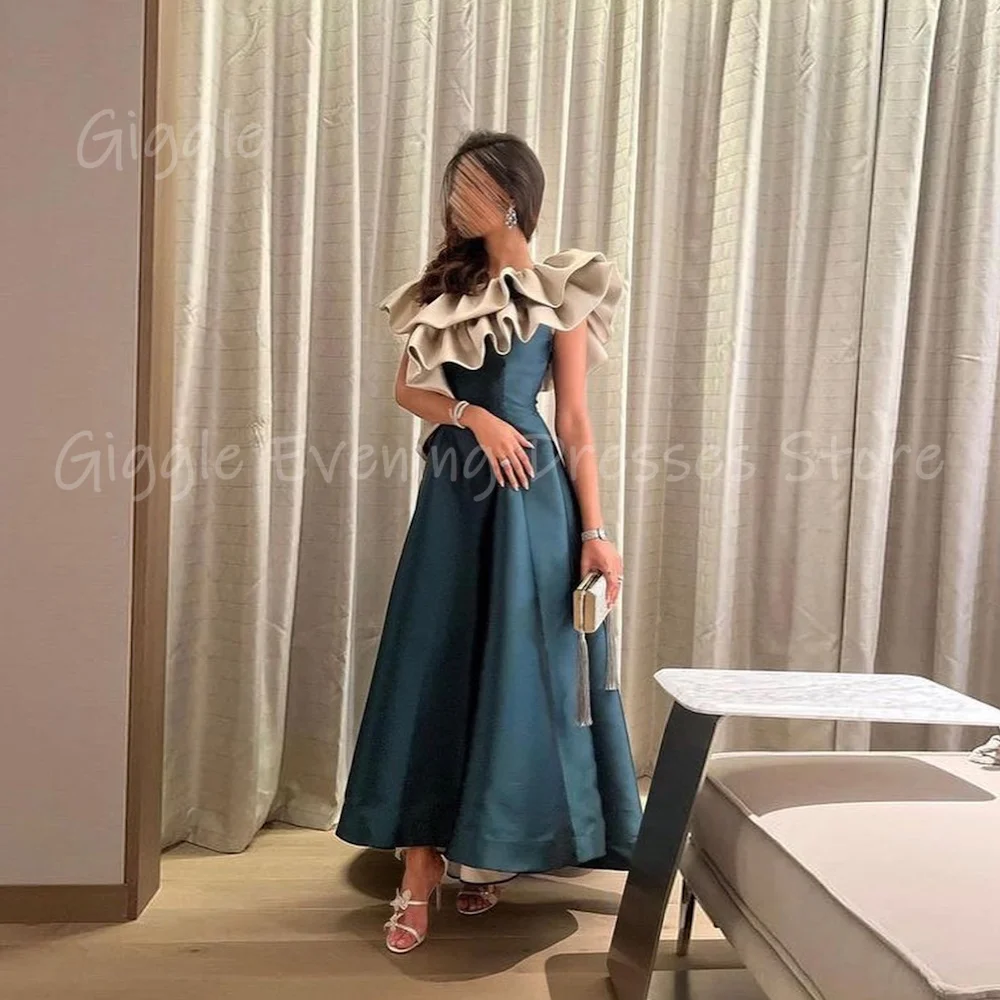 Giggle Satin A-line Off-the-shoulder Neckline Ruffle Formal Prom Gown Ankle-length Evening Elegant Party Dresses for Women 2023