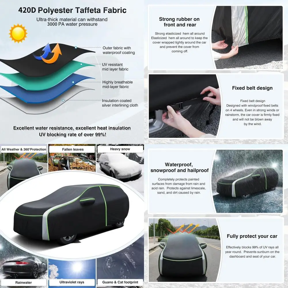 

Универсальный чехол для автомобиля 420D, для внедорожников 1973-2026 годов, водонепроницаемый, для улицы, с молнией и светоотражающими полосами безопасности